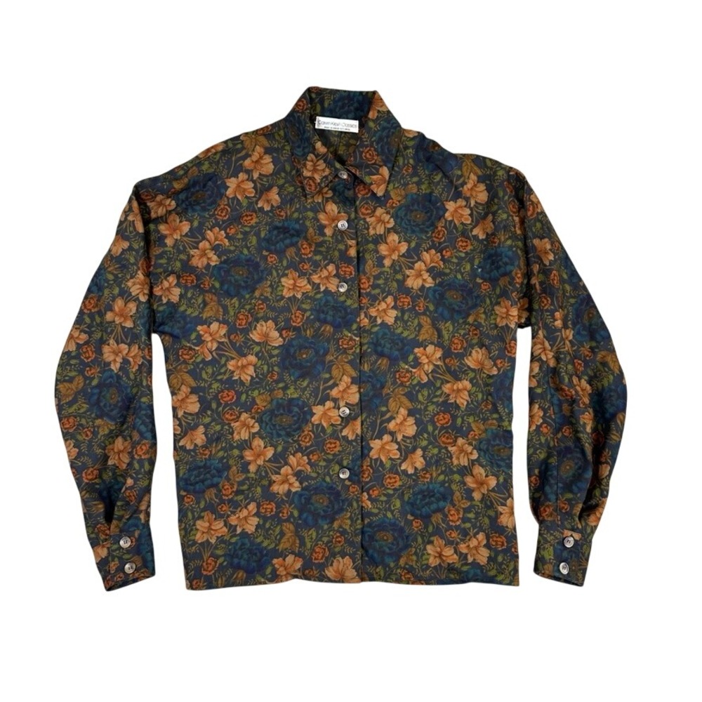 Vintage Calvin Klein Classics 100% Wool Floral Button Down Shirt Womens 12